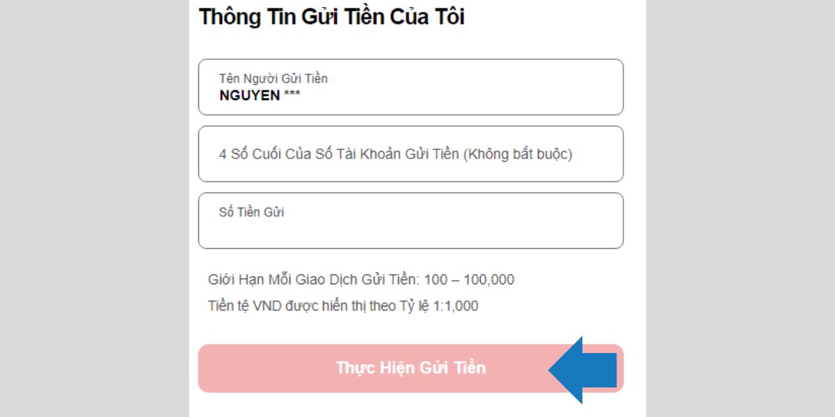 Cung cấp thông tin nạp tiền KTO bằng chuyển khoản trực tuyến